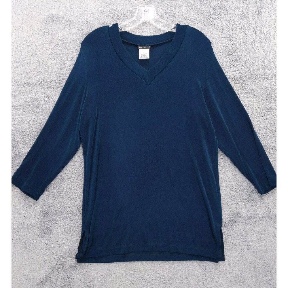 Citiknit Slinky Set V-Neck Long Sleeve Relaxed Fit Teal Sz S Travel Knit - Picture 2 of 10
